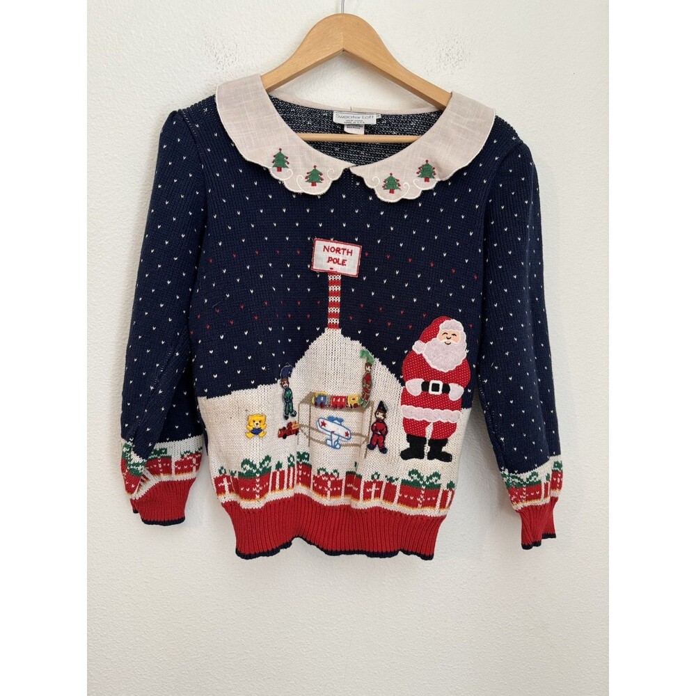 Sweater Loft Christmas Sweater Cottage Grannycore Ugly Collar Vintage 80s Size L